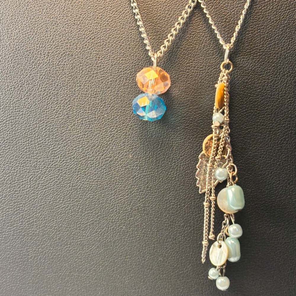 Necklace Set Silver Blue Orange Crystal Boho Whimsygoth Cottagecore Fairycore - Picture 2 of 9